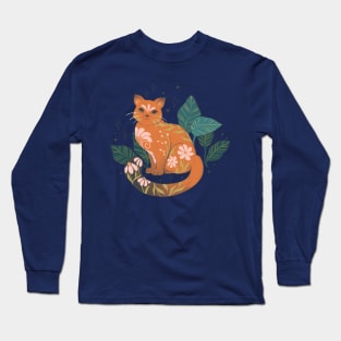 Cat With Flowers And Plants Long Sleeve T-Shirt